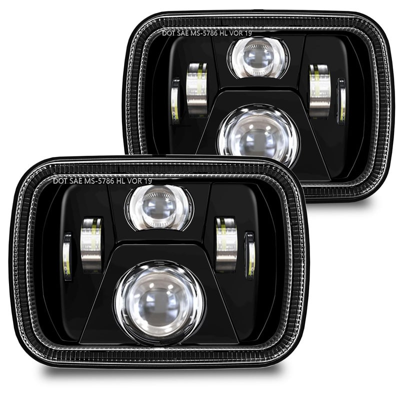 4X4FLSTC H6054 5x7 6x7 LED Headlights Compatible with Jeep Cherokee XJ Wrangler YJ Comanche Chevy Express GMC Savana Dodge Ford Van D21 Hardbody Tacoma Pickup Kenworth Trucks DOT High Low Sealed Beam - Image 1